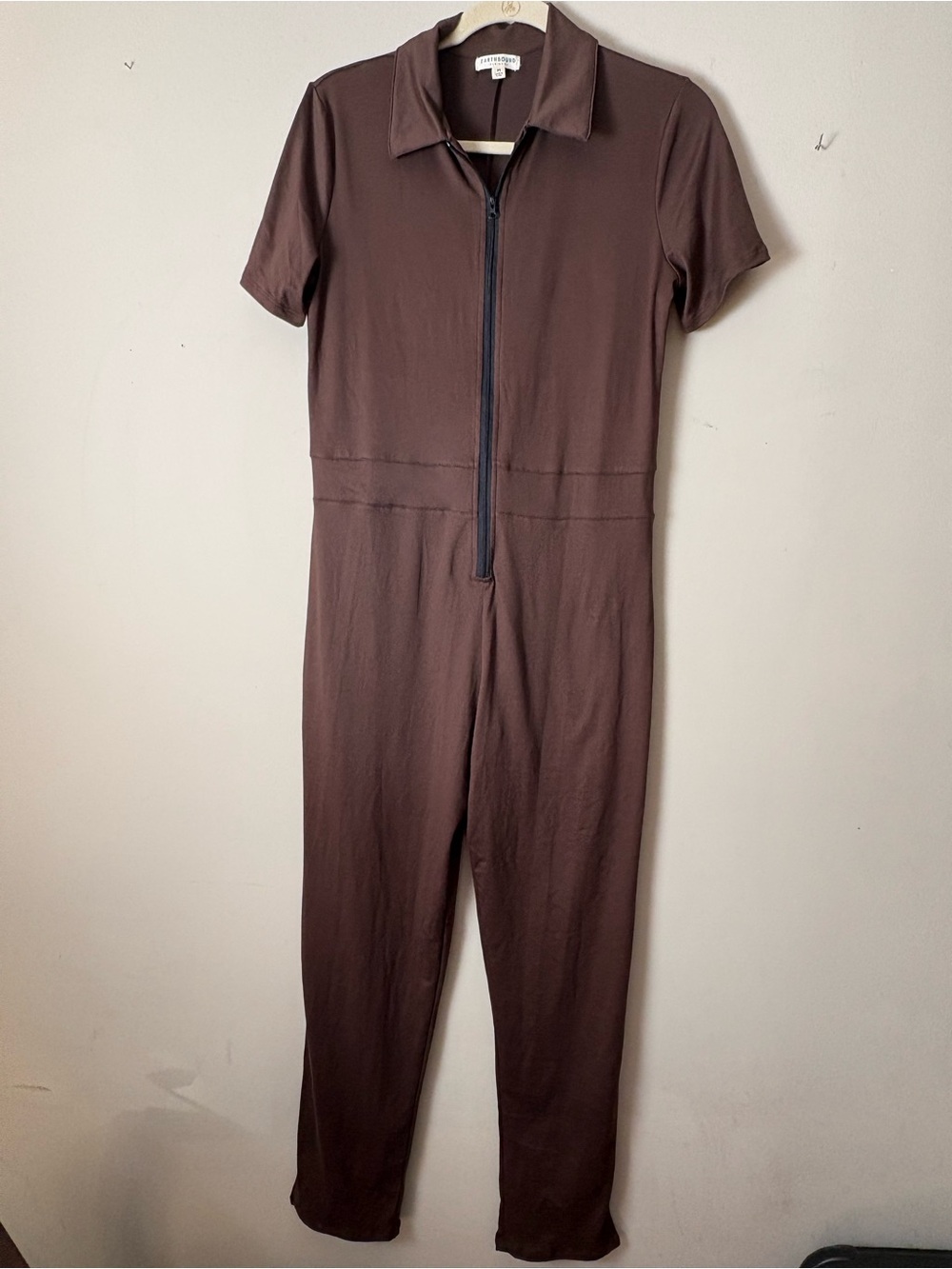 EARTHBOUND Chocolate Brown Short-Sleeve Zip Jumpsuit
